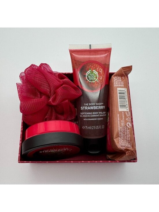 The Body Shop Other - The Body Shop Strawberry 4 Piece Gift Set Bar Soap Body Polish Body Butter Pouf